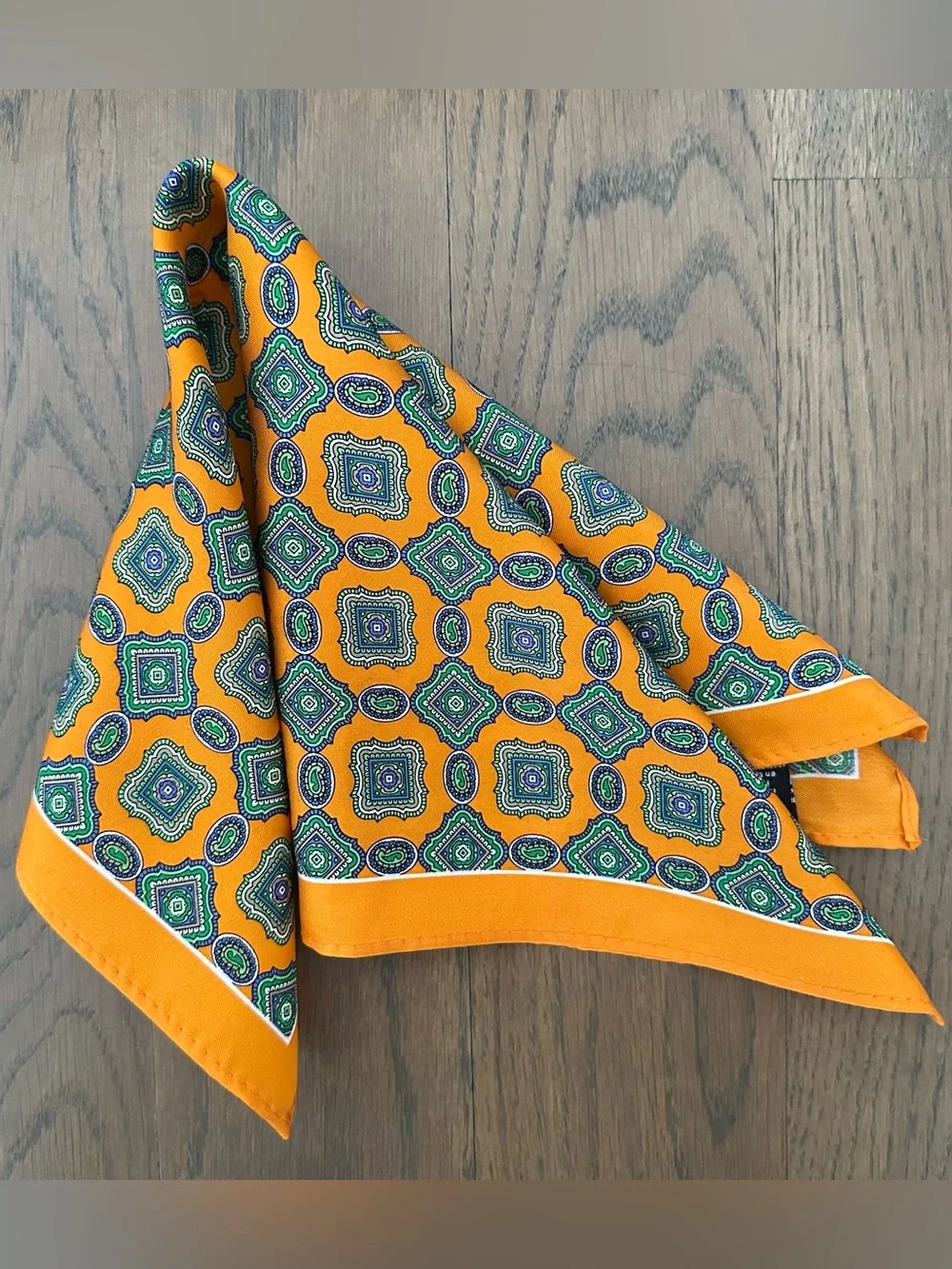 Vintage Silk Paisley Medallion Print Silk Small Square Scarf Orange Multi 13.25